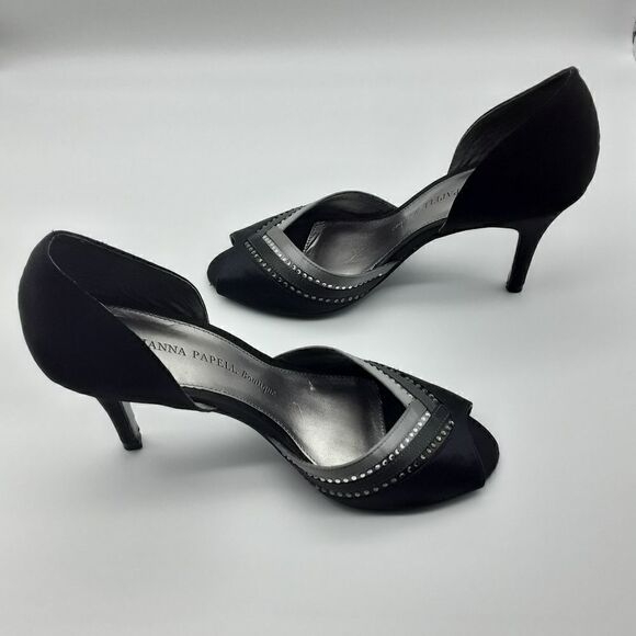 Adrianna Papell  Boutigue Gambit Black Satin Heeled Shoes Size 6M - Picture 4 of 10